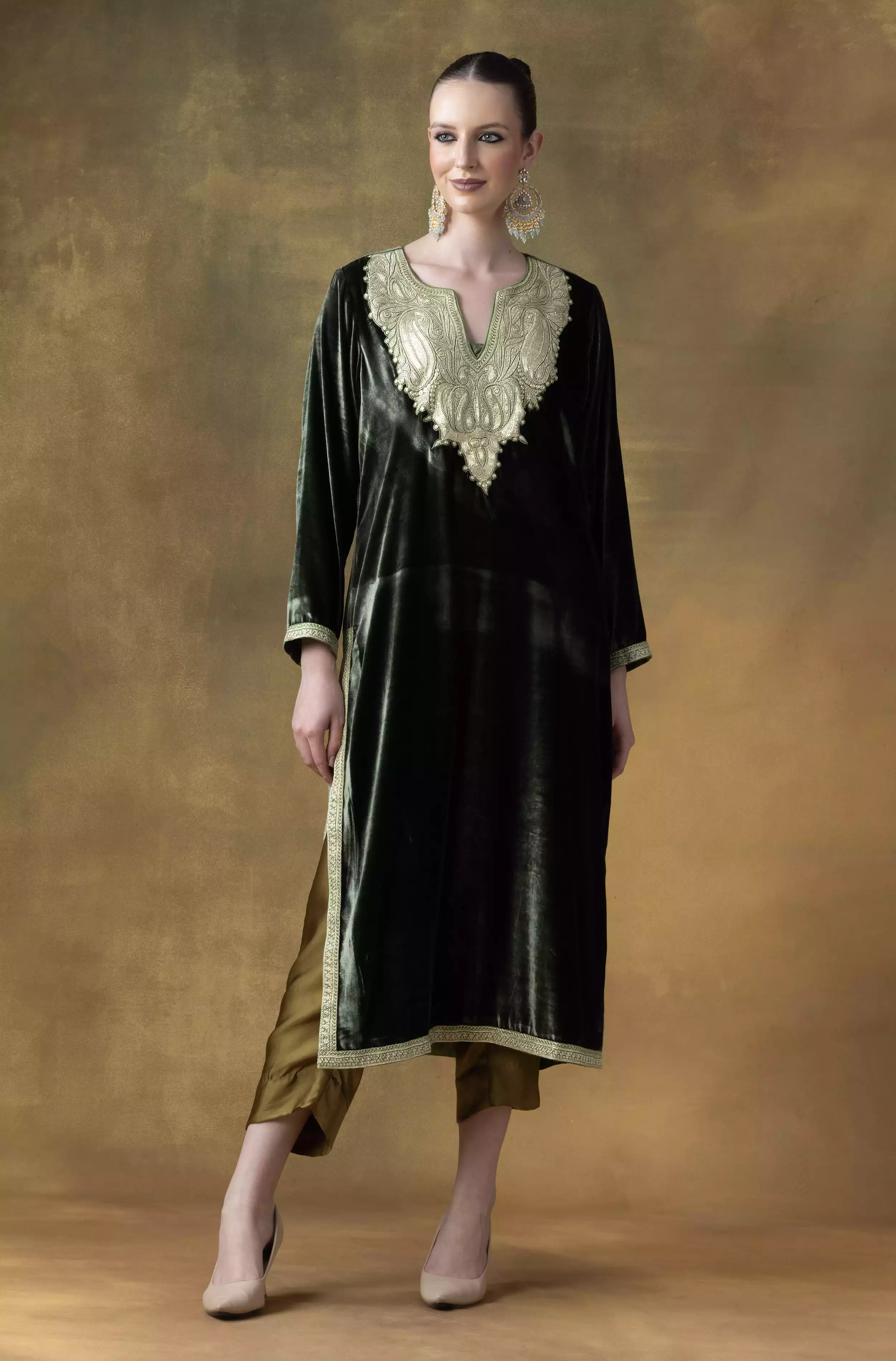 Olive Green Kaftan Set | Pashmkaar